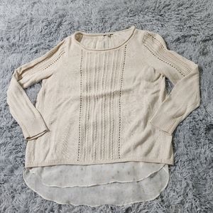 Lucky Brand Cream Lined Flyaway Back Open Weave Sweater